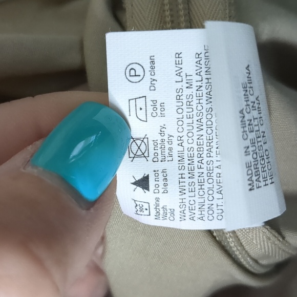 MEXX* 3/4 sleeve faux wrap front side buckle 2pkt side zip access khaki blouse - Picture 13 of 16